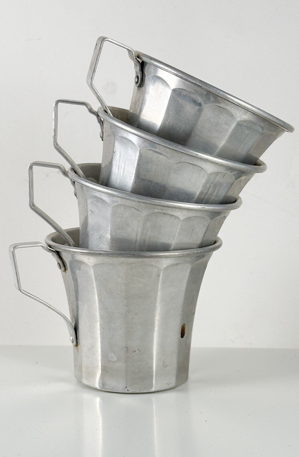 Antique Mid Century Aluminum Cups Ice Cream Shop Handle 1950’s Lot Of 4 Vintage