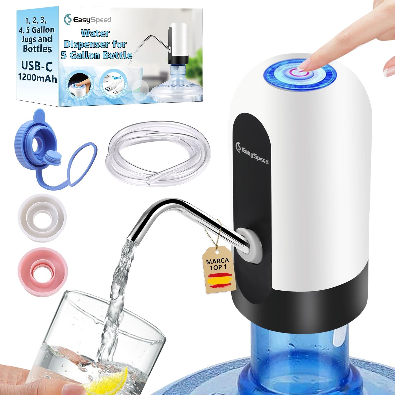 Water Dispenser for 5 Gallon Bottle, USB-C Charging Portable Electric Water P...