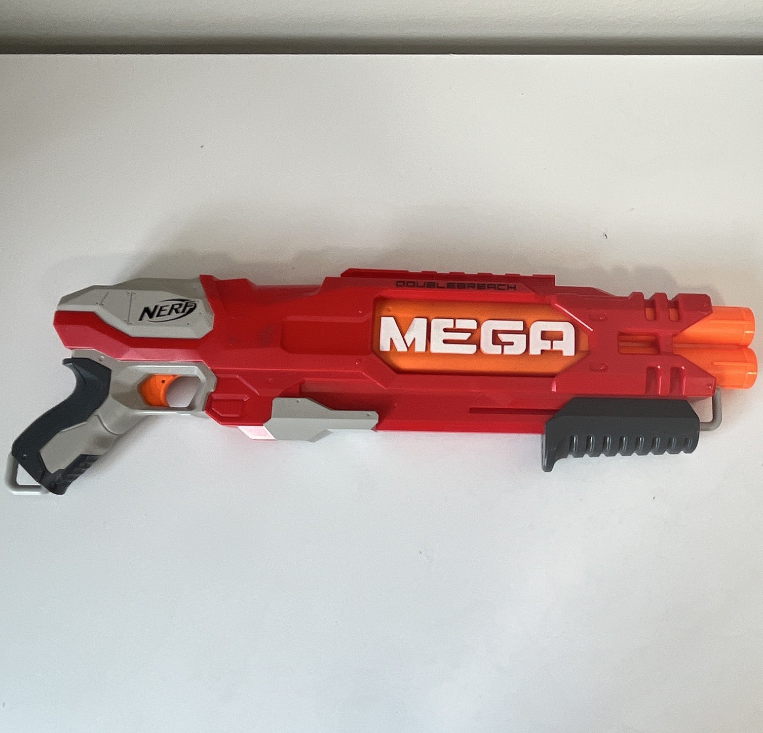 NERF N-Strike MEGA DoubleBreach Red/Gray Foam Dart Blaster Ages 8+ (WORKS GOOD)