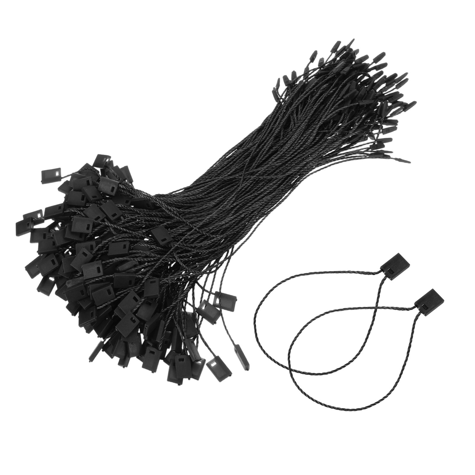 1000pcs Polyester Hang Tag String (6.7") - Plastic Snap Lock Pin Loop Black