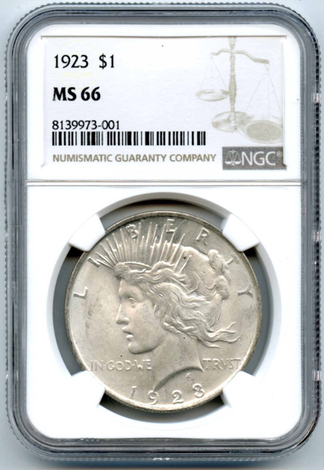 1923 Peace Dollar, NGC MS66