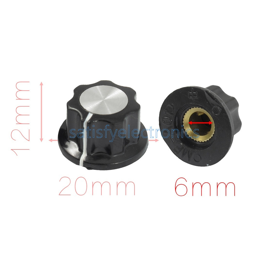 20pcs Adjustable Turn 16mm Top 6mm Shaft Insert Dia Potentiometer Rotary Knobs