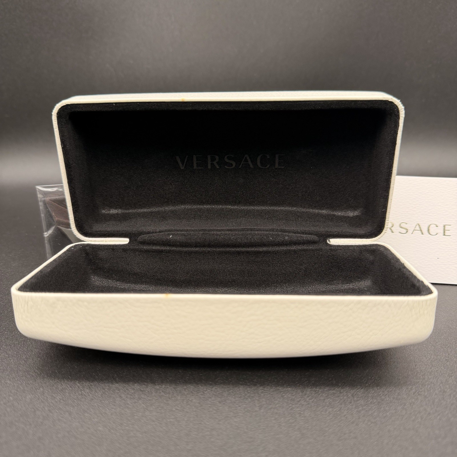 Versace White Leather Sunglasses Case Complete Set Box Cloth Card AUTHENTIC