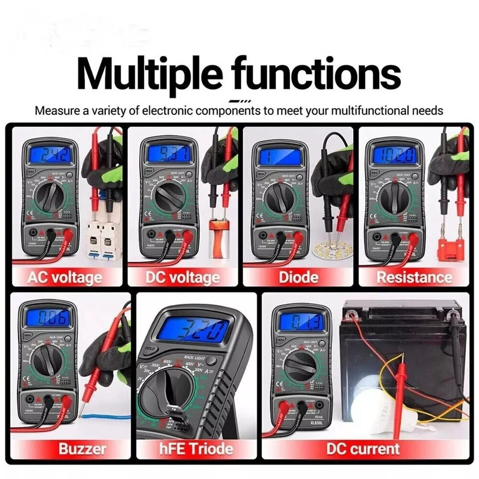 LCD Digital Multimeter Voltmeter Ammeter Ohmmeter Volt AC DC Transistor Tester