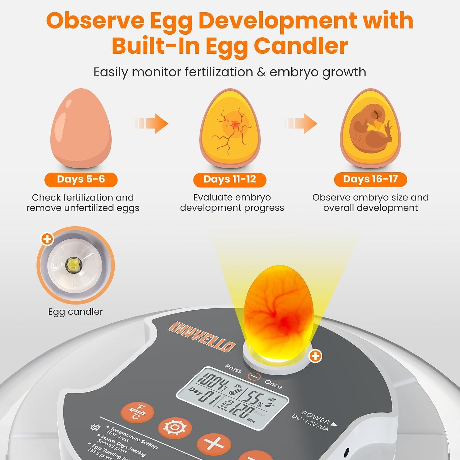 18 Egg Automatic Egg Incubator for Hatching Chickens Auto Turning Humidity Temp