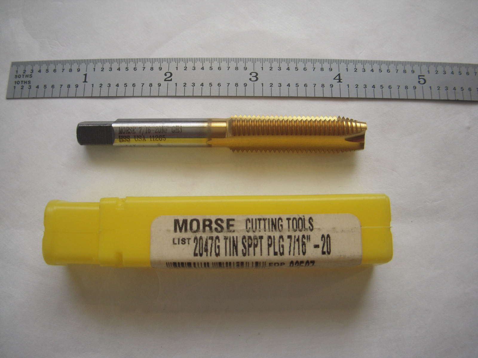 NEW MORSE USA 7/16" - 20 NF 3 FLUTE SPIRAL POINT PLUG TAP TIN COATED EDP# 92507