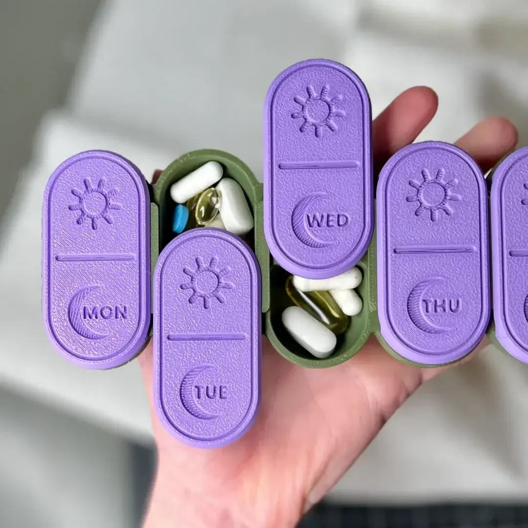 Cute Pill Box Organizer 3D Printed Weekly AM/PM Medicine Box With Sliding Lids