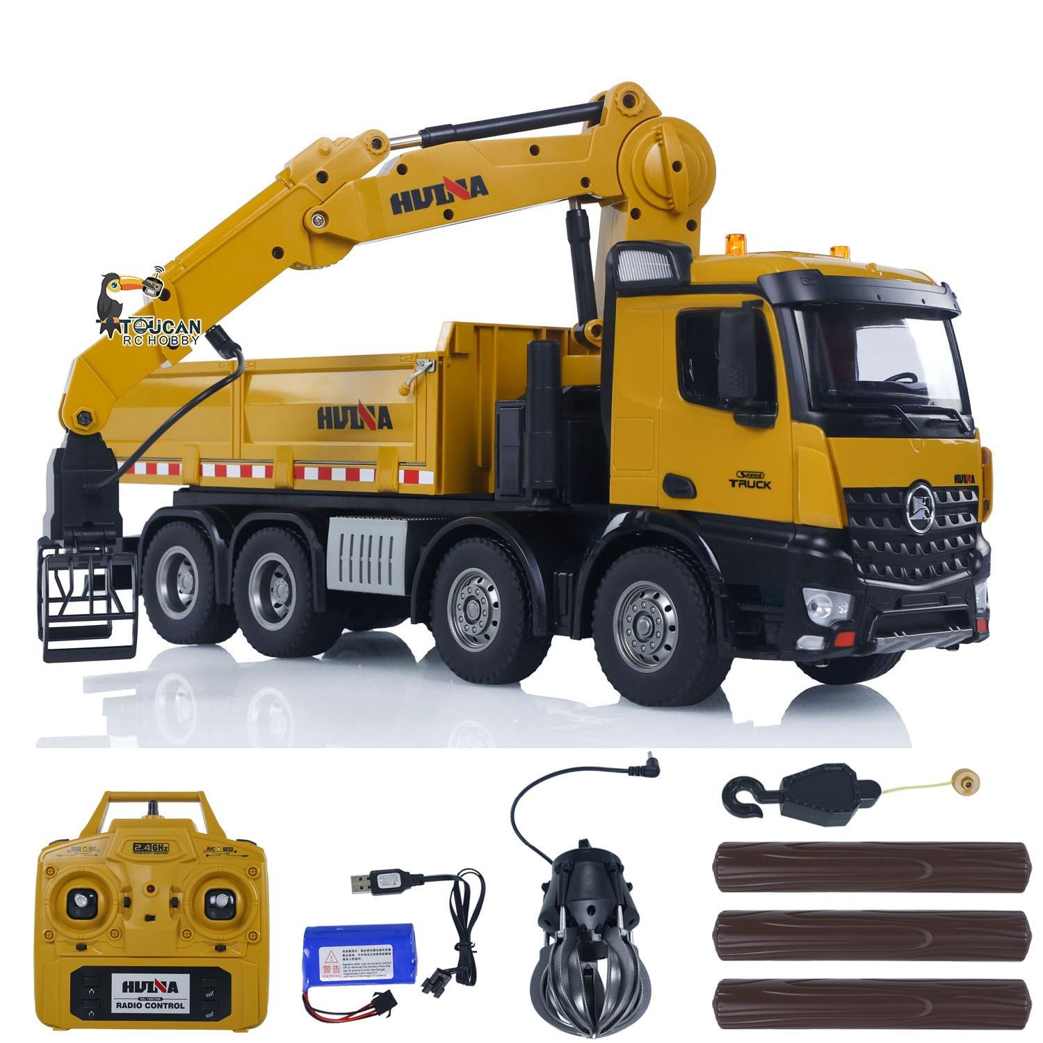 US Stock HUINA 1/14 1538 RC Timber Grab Truck Dumper 2.4G Radio 1200MAH Battery