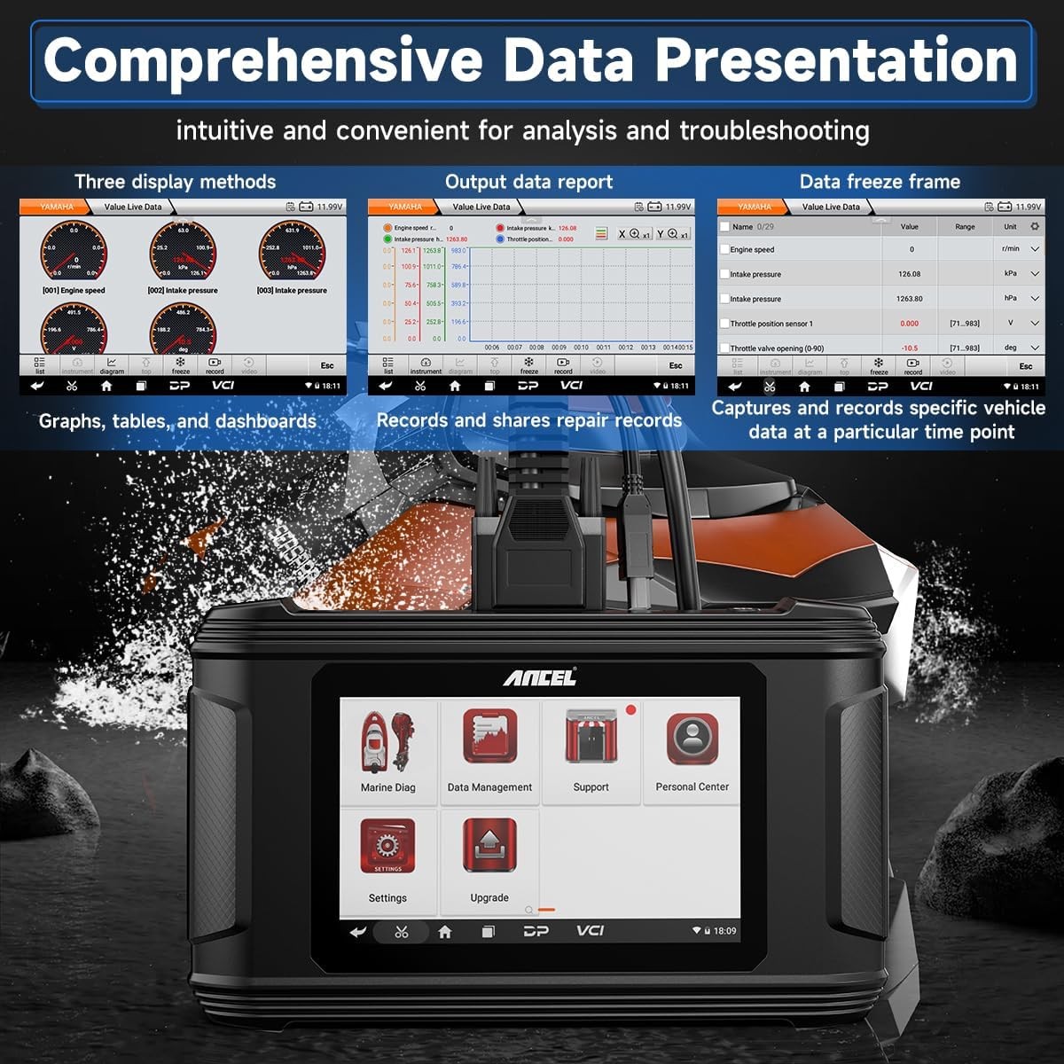 ANCEL MR500 Outboard Engine Marine Diagnostic Scanner For Mercury OBD Scan Tool