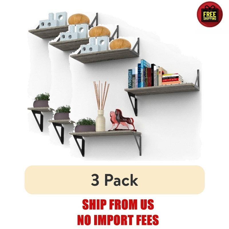 (3 pack) Hyper Tough Rustic Gray Laminated Wood Shelf 10 x 23 5/8 Inch