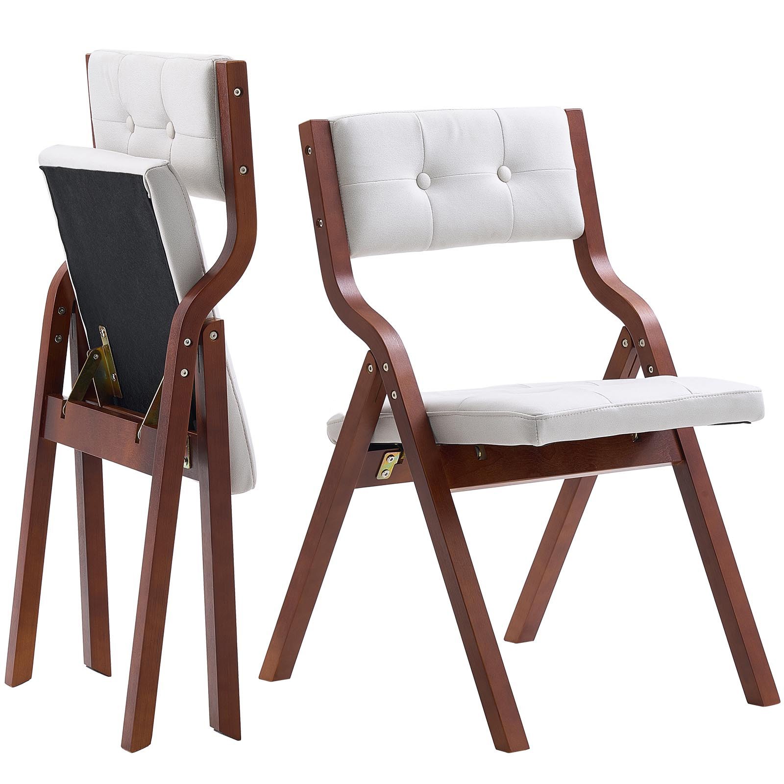 Uimoso Wooden Folding Chairs with Padded Cushion and Wooden Frame White Set of 2