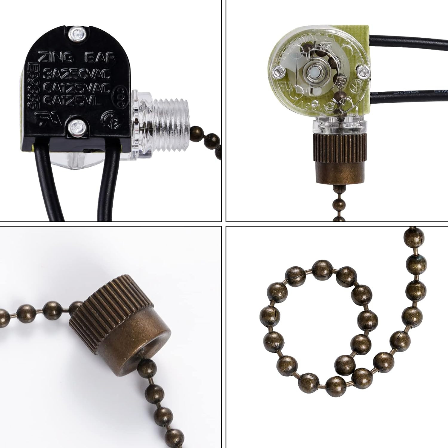 3 Pack Ceiling Fan Pull Chain Switch Two Wire Light Control Replacement