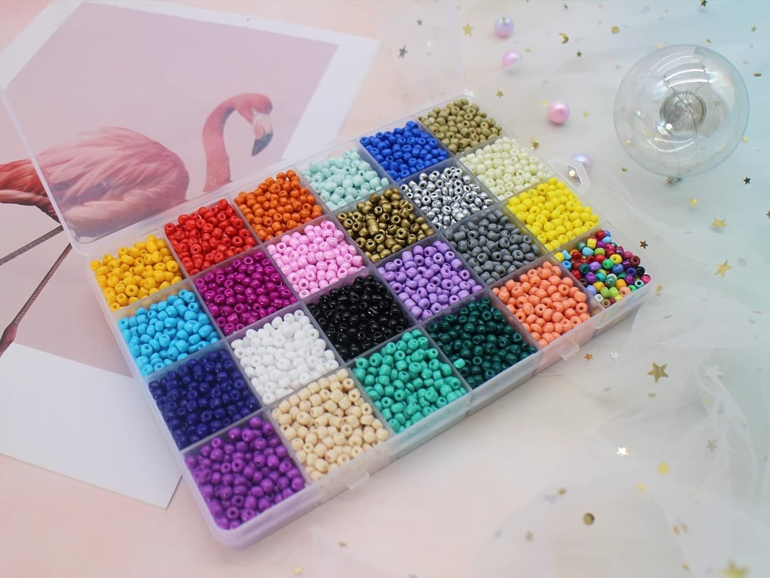 Bead Storage Containers (4pcs 24 Grids Box) Clear Plastic Bead Organizer Box ...