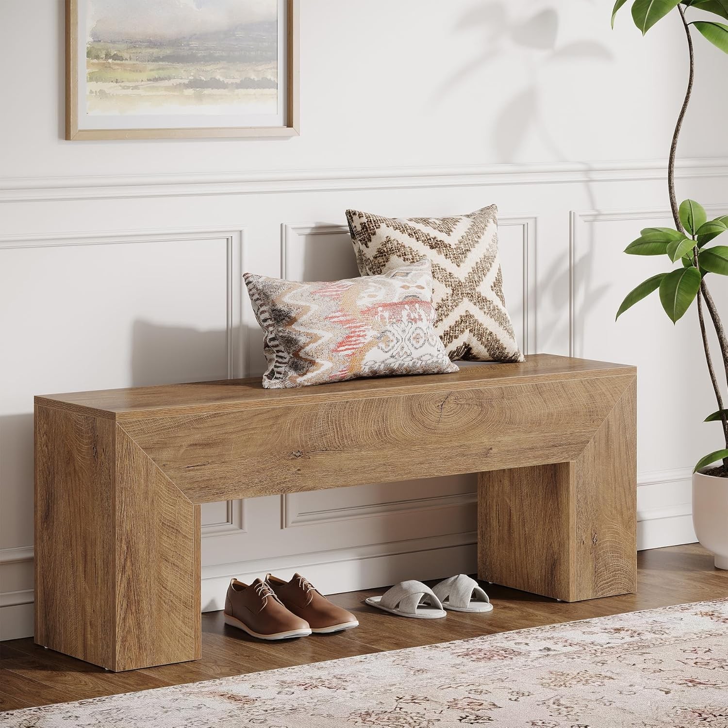 47'' Farmhouse Wooden Entryway Bench Modern Indoor End of Bed Bench for Bedroom