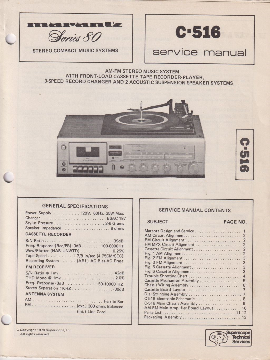 LOOKS NEW ORIGINAL MARANTZ 80 SERIES COMPACT STEREO MUSIC SYSTEM SERVICE MAN. x