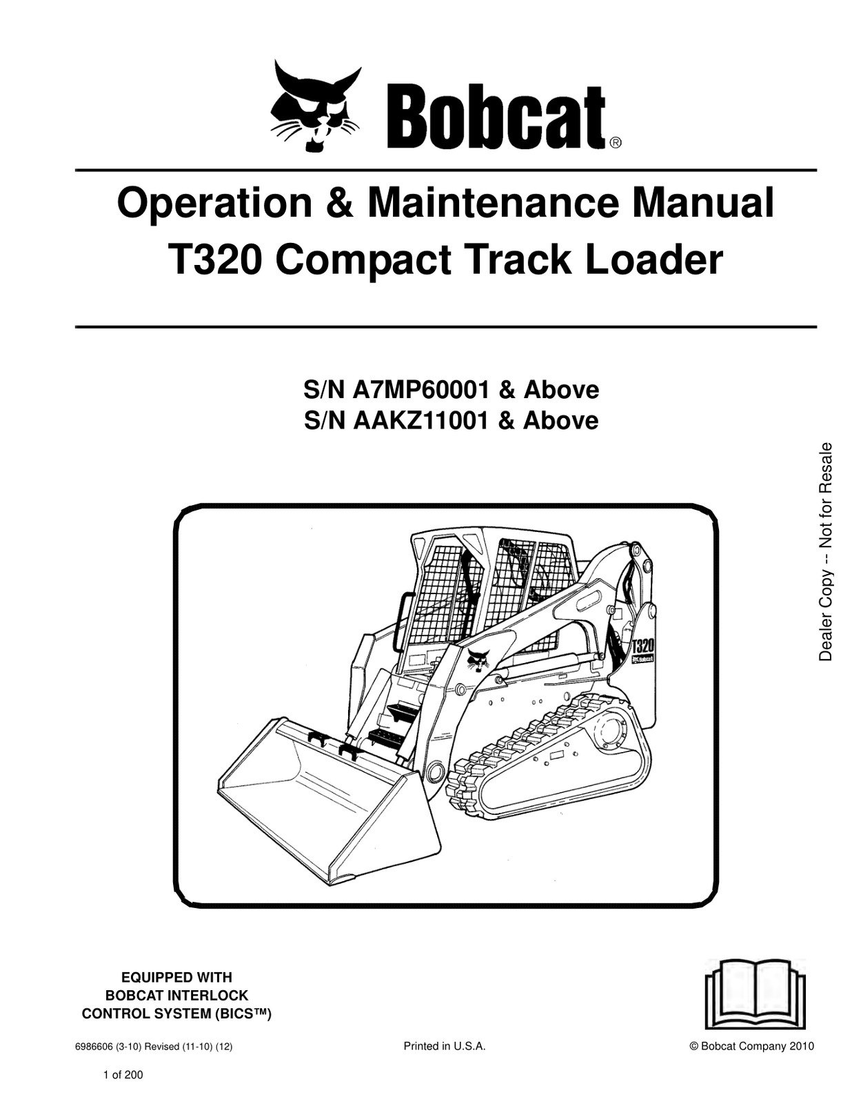 Bobcat T320 Compact Track Loader Service Repair Shop Operator Manual PDF USB