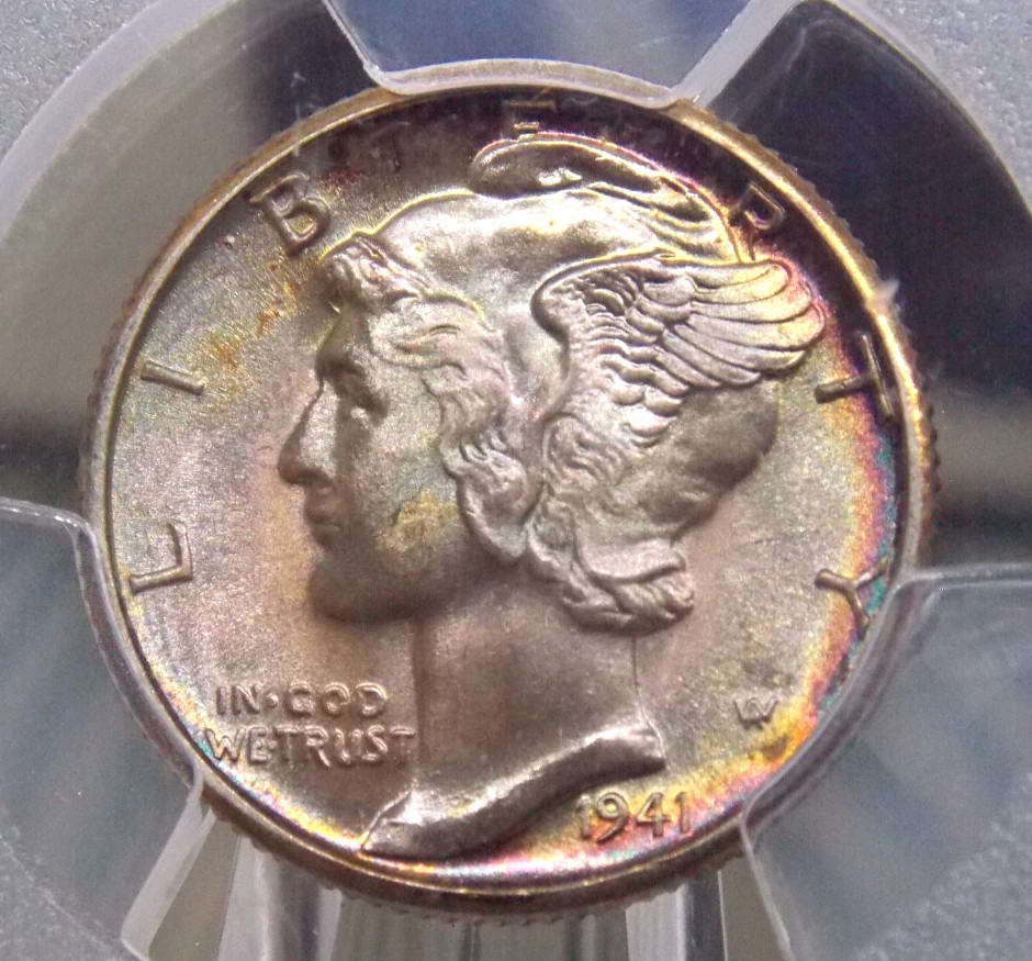 1941 "D" Mercury Dime 10c PCGS MS66 FB #146 *FULL BANDS* 🔥TONING🔥Gem BU ECC&C