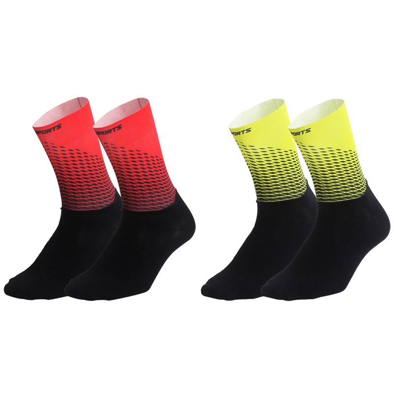 2Pairs Cycling Socks Riding Bicycle Bike Sports Ankle Socks XC MTB Yellow Red