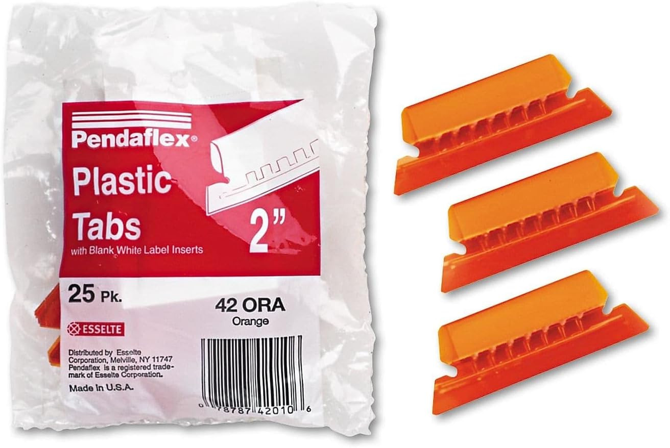 Hanging Folder Tabs, 2", Clear Orange, 25 Tabs and Inserts per Pack (42 ORA)