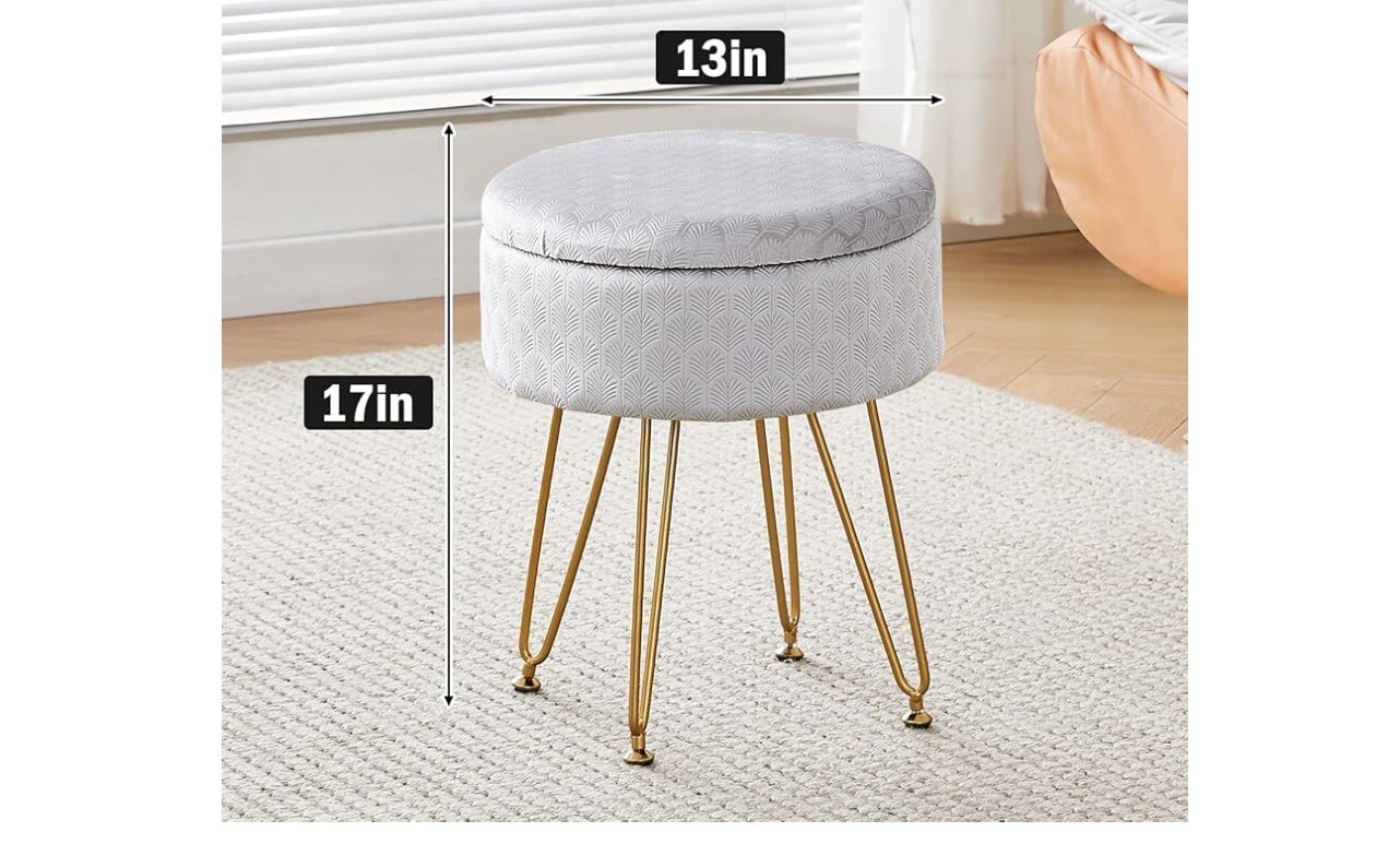 TOUCH-RICH Footrest Stool Round Velvet Storage Modern Ottoman Upholstered ​Va...