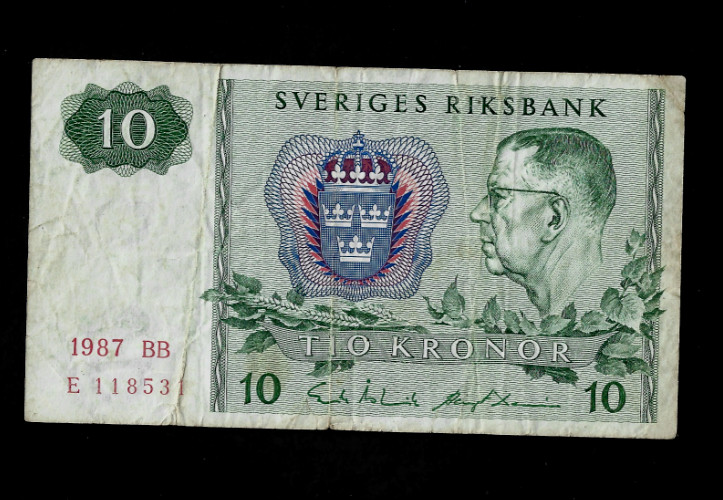 SWEDEN (1) BANK NOTE  10  KRONOR  1987  FINE  P 52 E