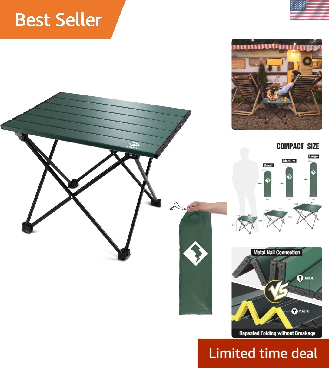 Portable Camping Side Table, Ultralight Aluminum Folding Beach Table with Car...