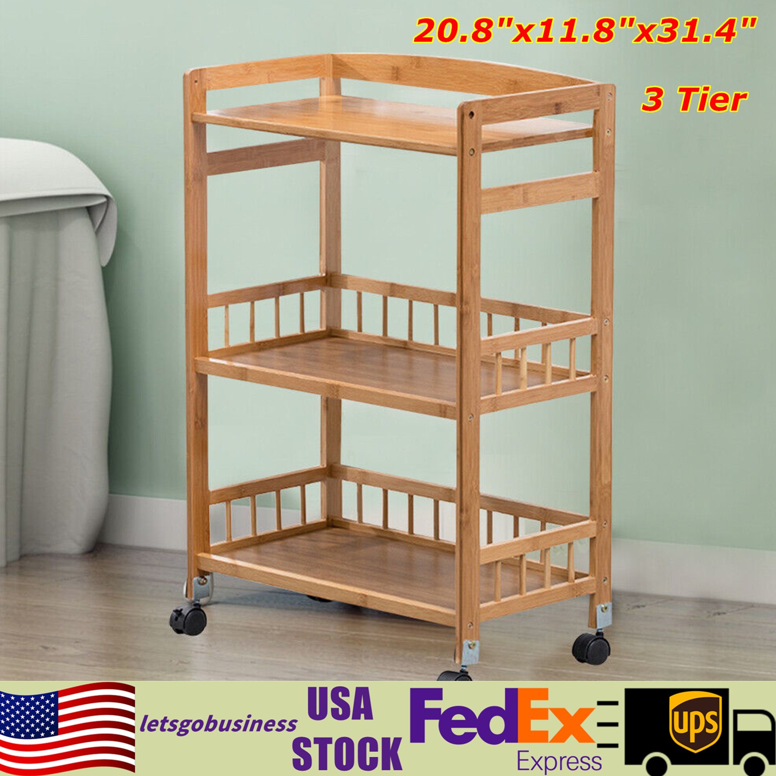 3 Tier Kitchen Serving Cart Bar Food Storage Organizer Rack Home Bamboo Trolley