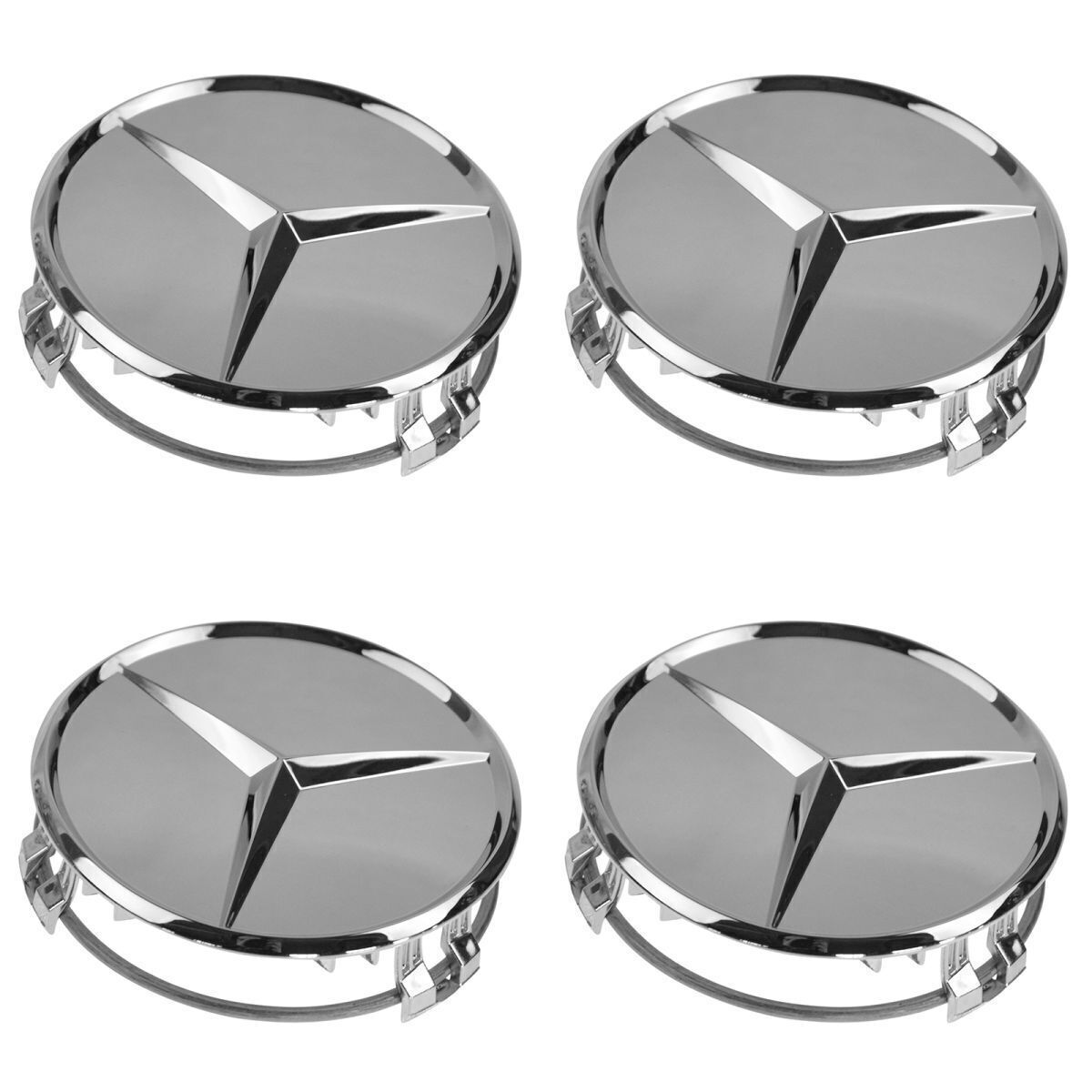 OEM Wheel Center Cap With Raised Star Set of 4 Chrome for Mercedes Benz 66470207