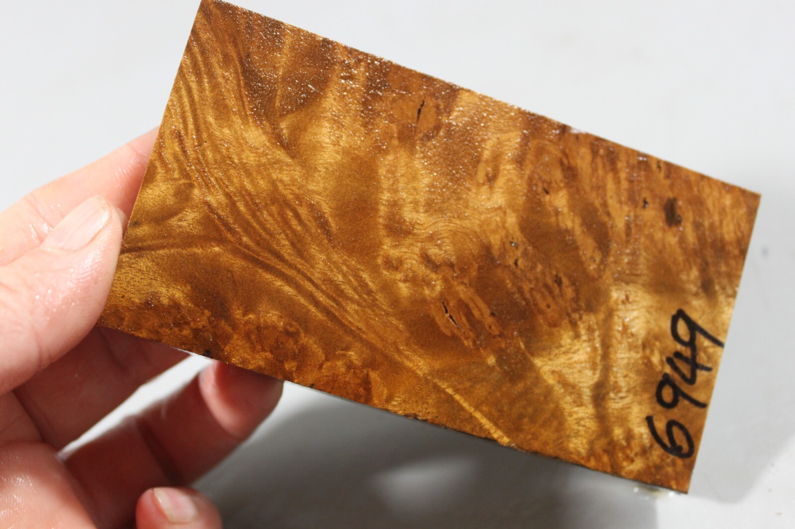 6949 Inlay Wood Golden Camphor Burl Box Making Marquetry Veneer 4.25"x2.3"x0.5"
