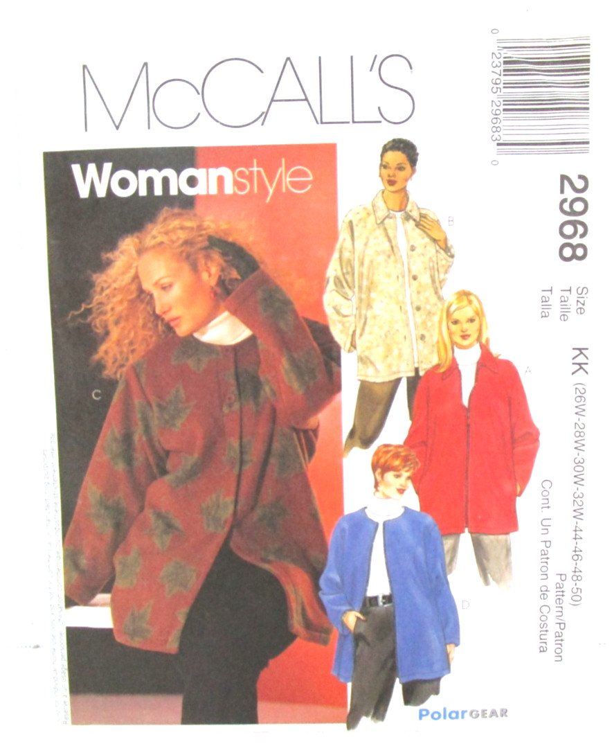 McCalls 2968 Misses Unlined Jackets Sz 26W-28W-30W-32W-44-46-48-50, 2000 UC