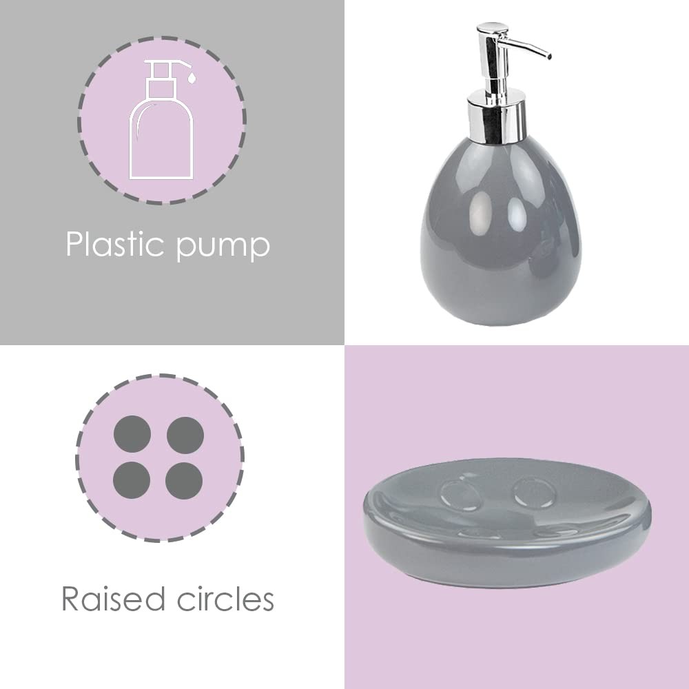 4Piece Ceramic Bathroom Set Grey, By Home Basics | Contemporary Design Bathro...
