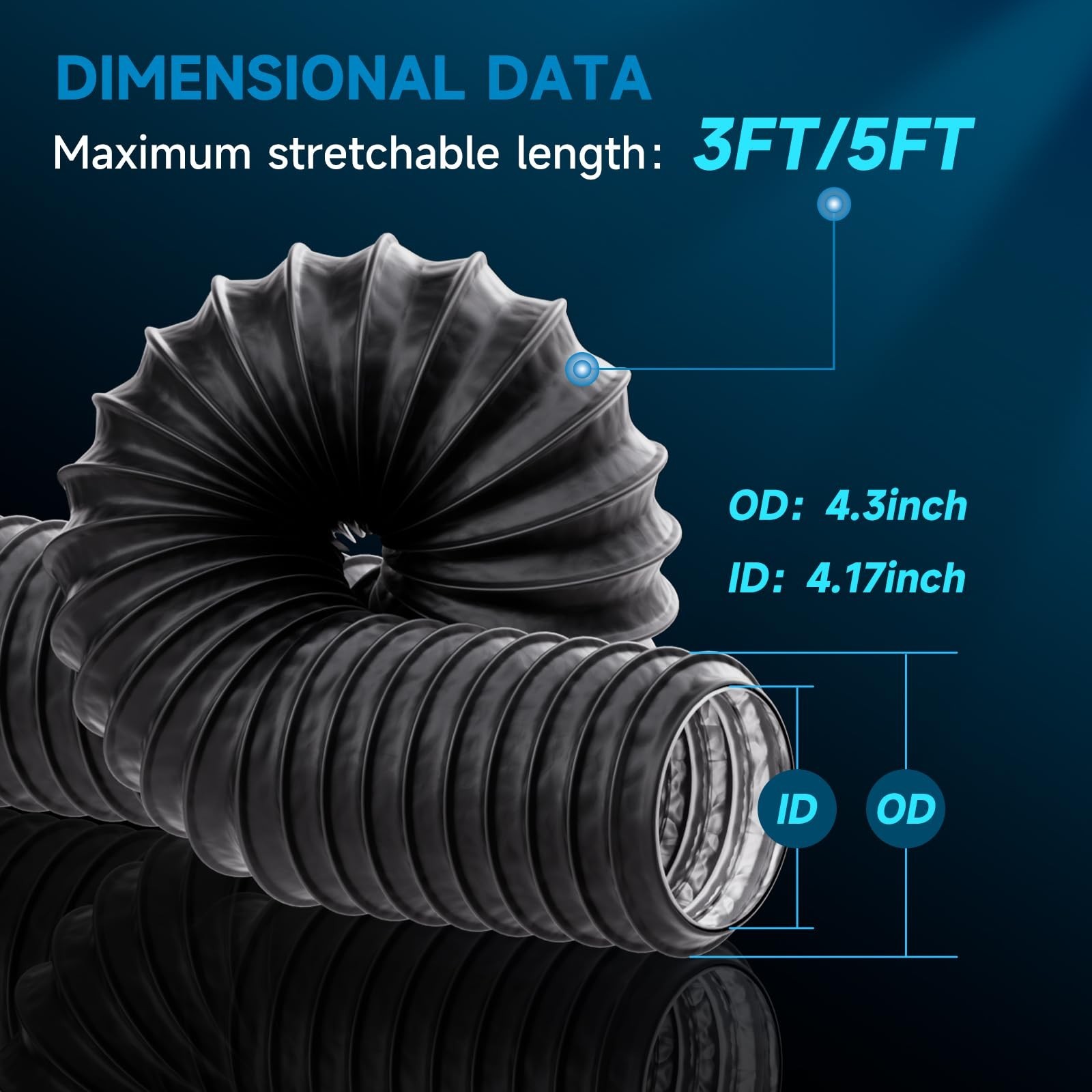 Hon&Guan 4inch 3FT Dryer Vent Hose, Flexible Exhaust Duct Hoset with 2 Hose C...