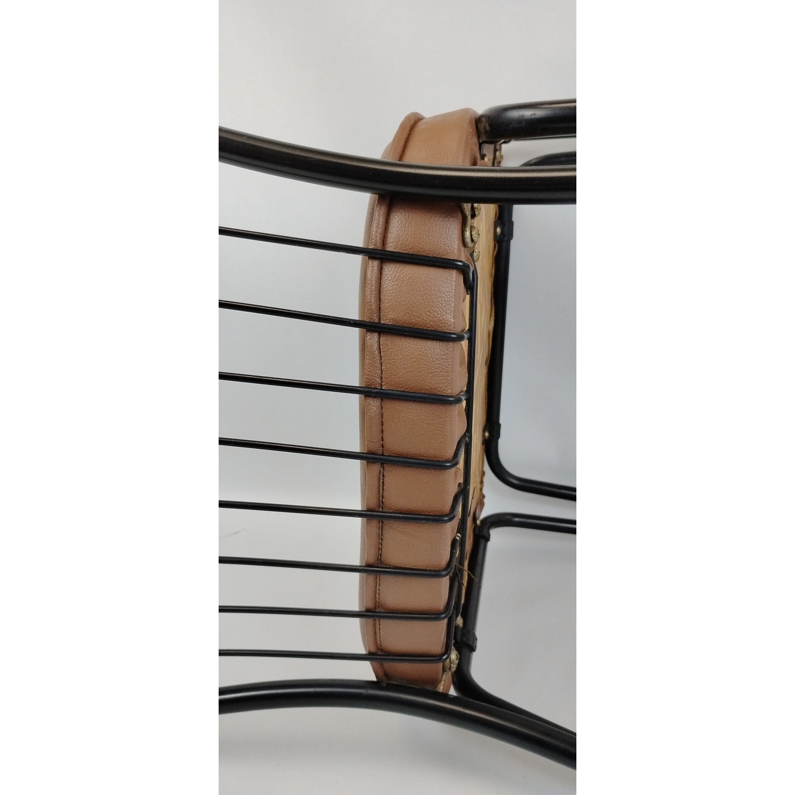 Daystrom 1970s Wrought Iron Wire Mesh Dining Chair Tan Vinyl Seat
