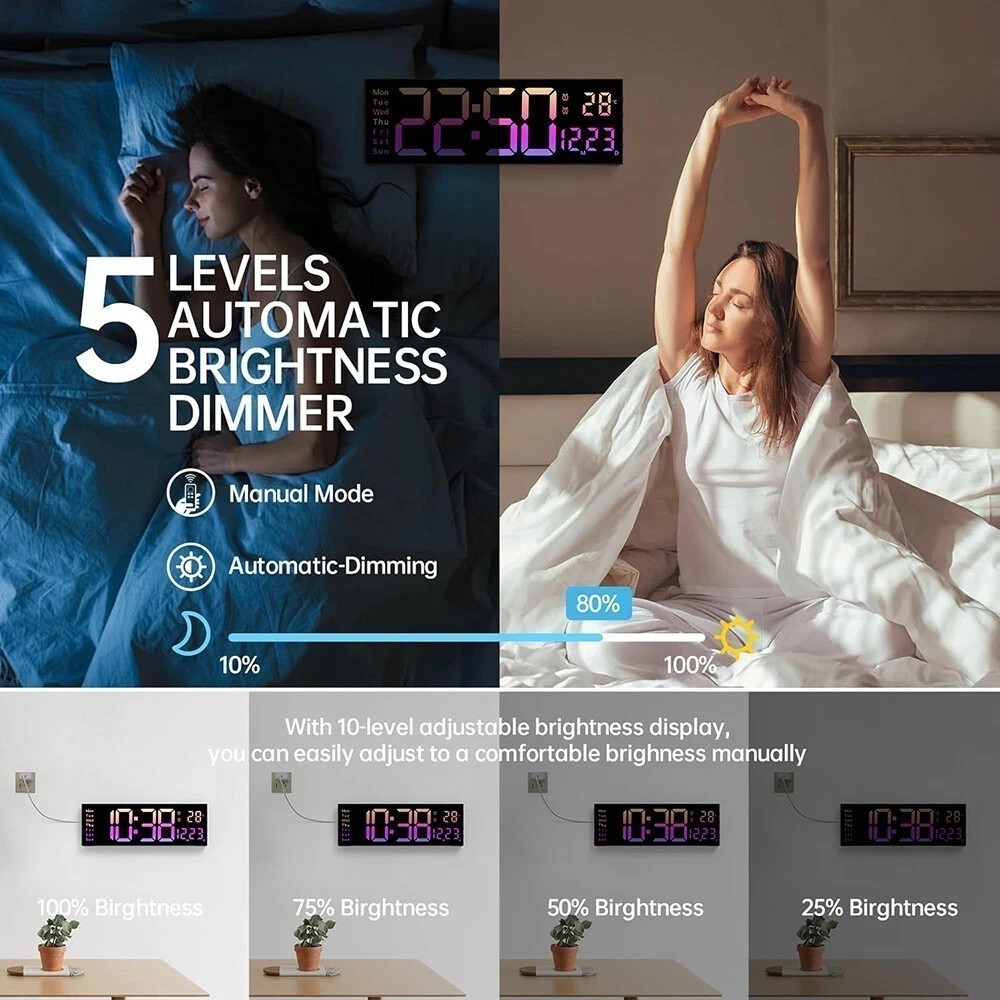 16inch Big Digital LED Clock Wall Mount Large Numbers Timer Date Temperature New