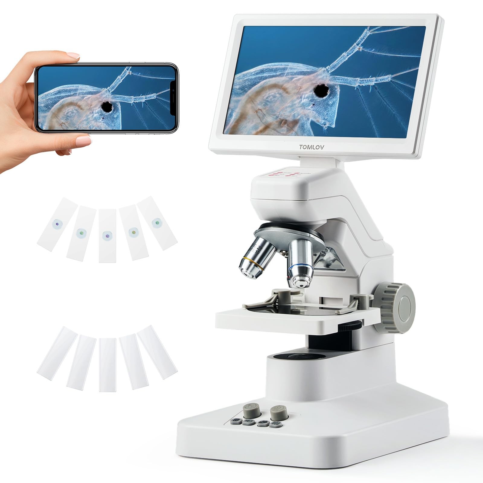 TOMLOV DM301 Pro Microscope for Kids Adults Students, Digital DM301, White