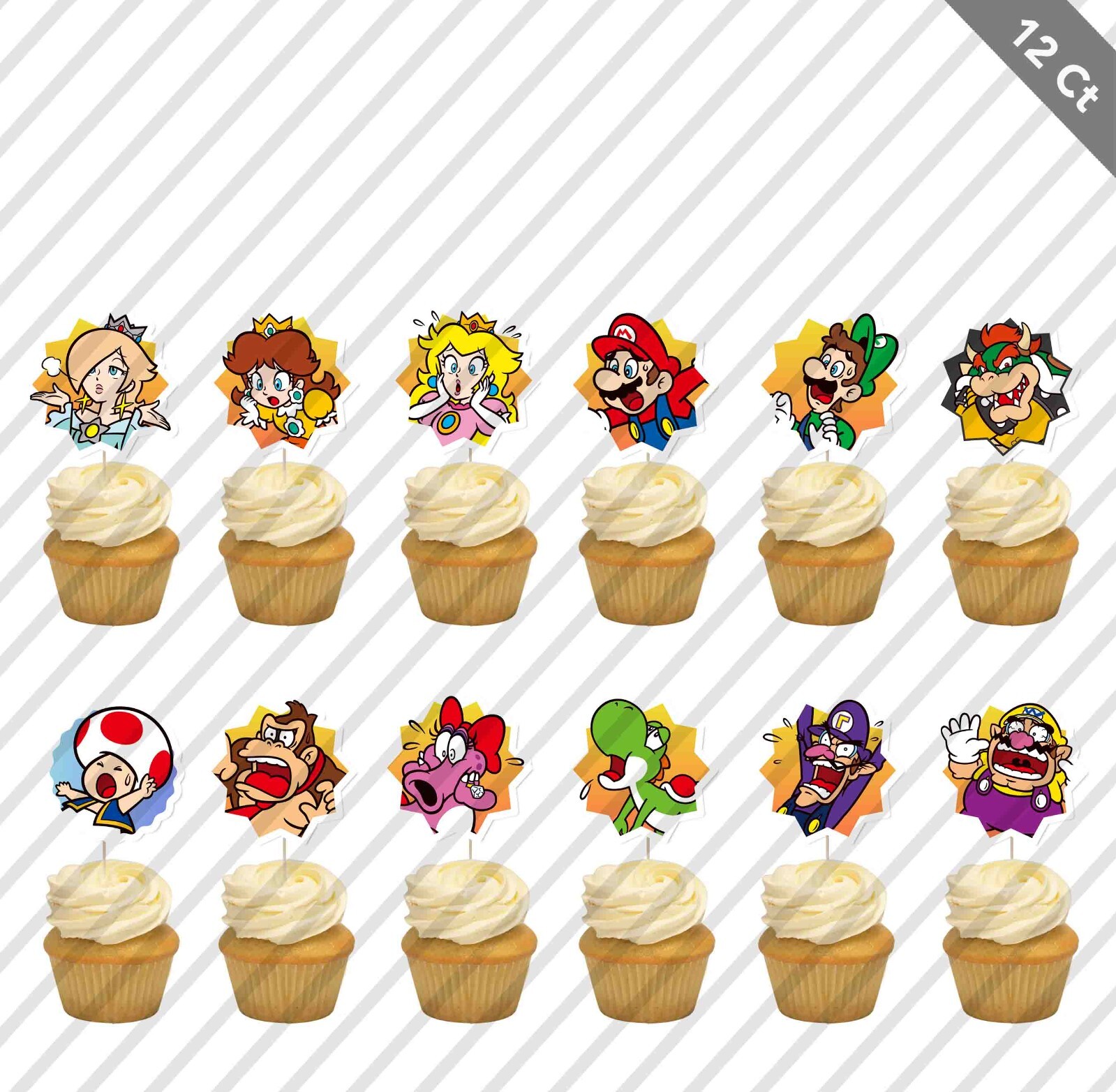 12 Mario Party Superstars Whaat?! Reactions cupcake Cake Topper Party Favor