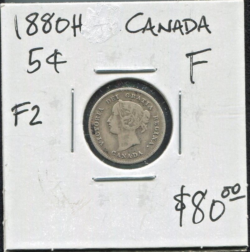 CANADA - BEAUTIFUL HISTORICAL QV SILVER 5 CENTS, OBVERSE # 2 - 1880 H  KM# 2