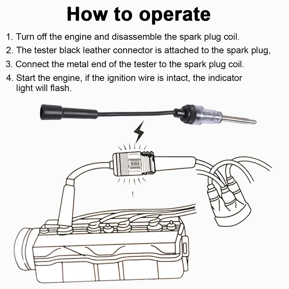 Inline Spark Plug Tester, Straight Boot Engine Ignition Tester Light Easy to ...