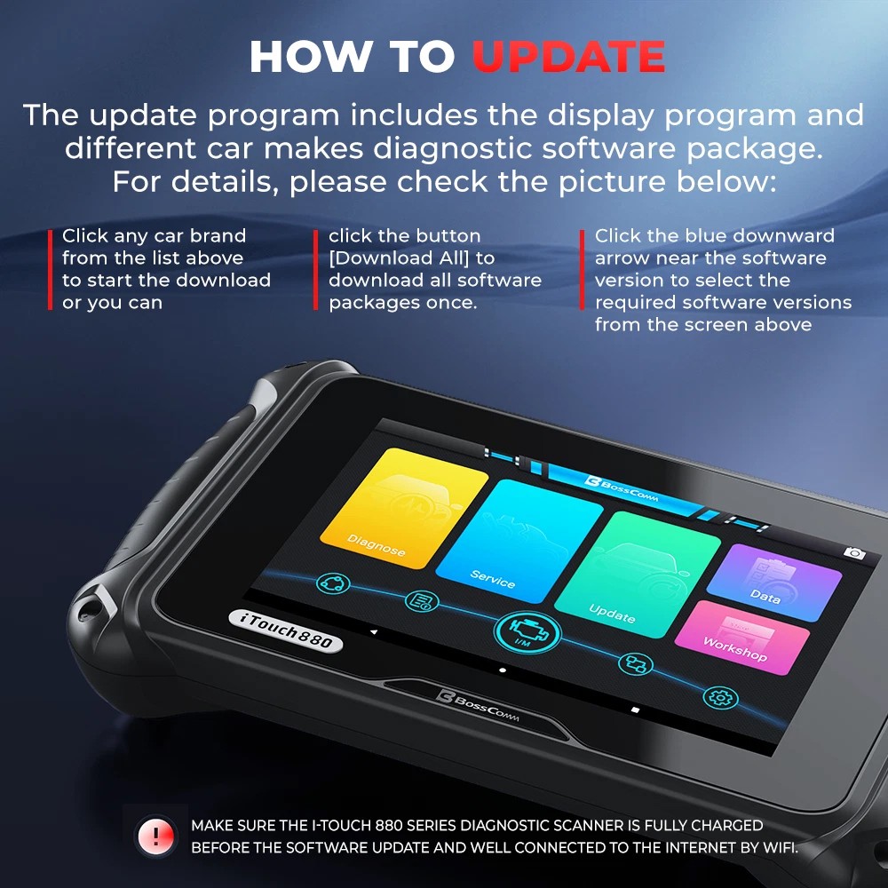BOSSCOMM iTouch 880 OBD2 Scanner Full System Diagnostic Tool 8+HOT Reset Service