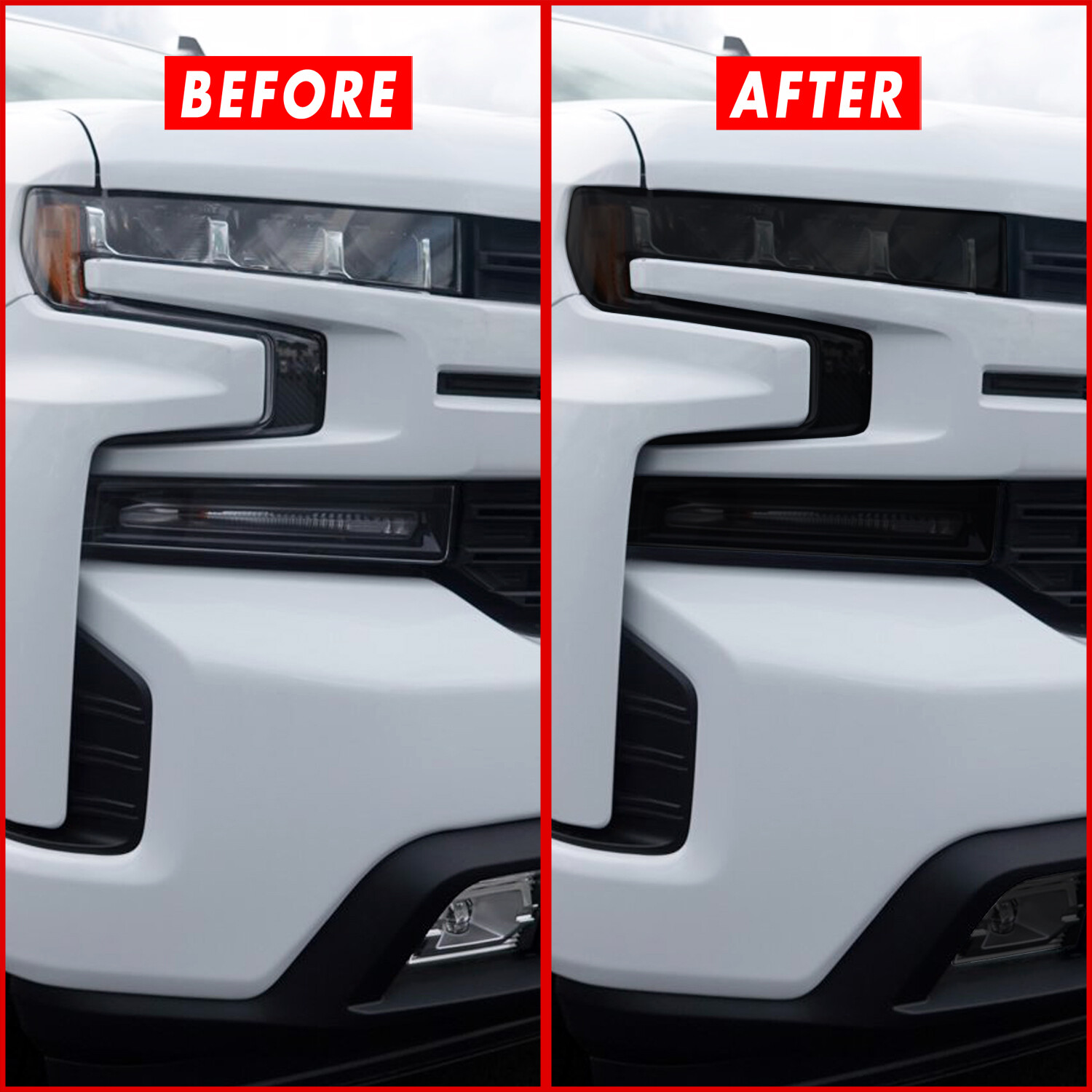 FOR 19-21 Chevy Silverado LTZ RST Headlight & Fog Light SMOKE Vinyl Tint Overlay