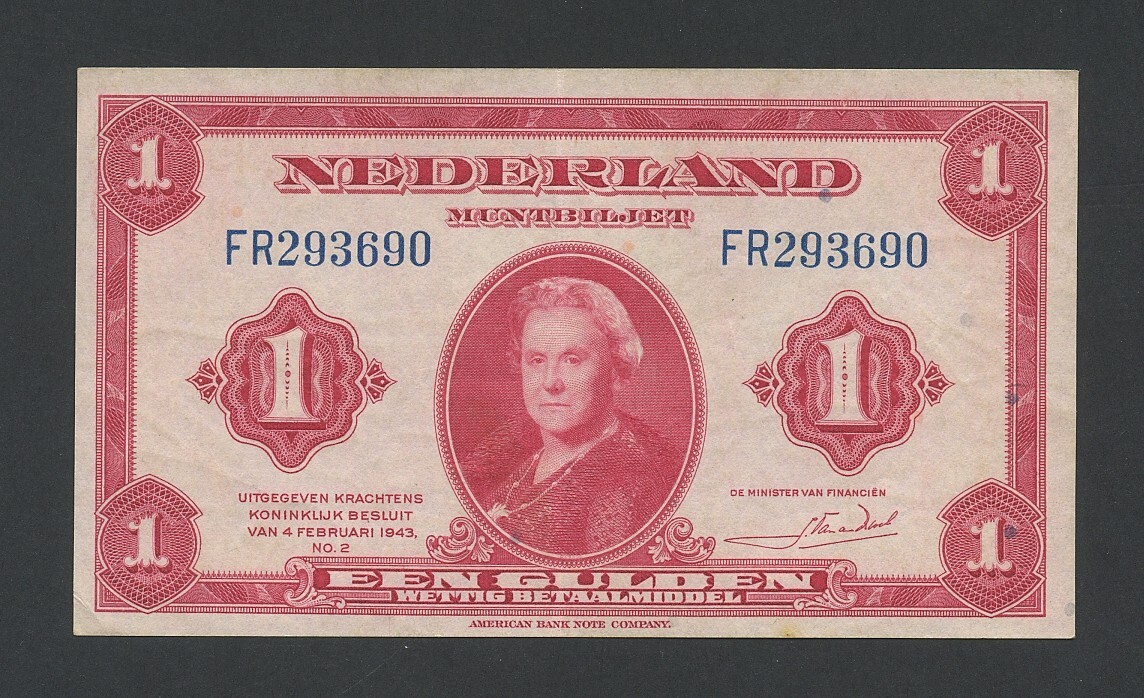 NETHERLANDS 1 gulden 1943 Krause 64 World Paper Money