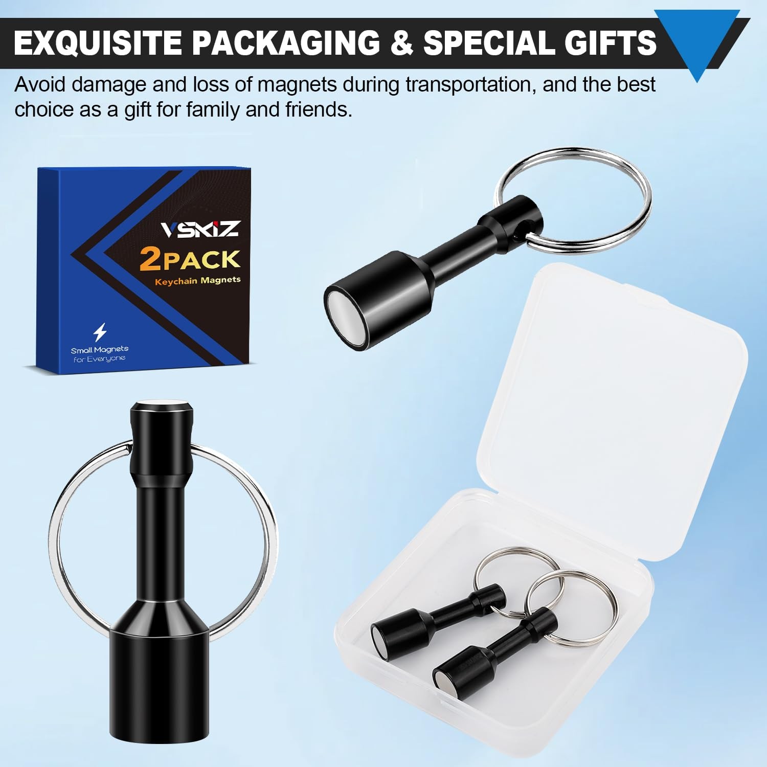 VSKIZ Keychain Magnet for Testing Brass, Pocket Key 2 Pack, Black