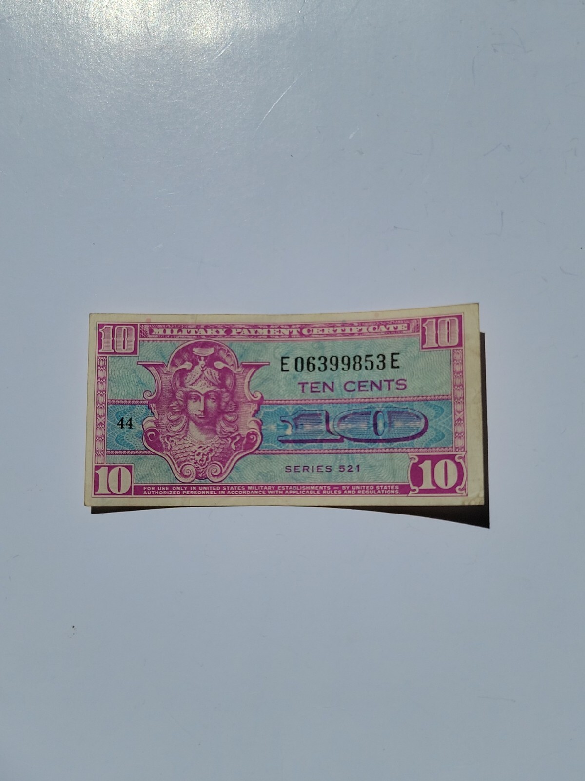U.S. MPC Series 521 Military Payment Certificate 10 Cents (220)