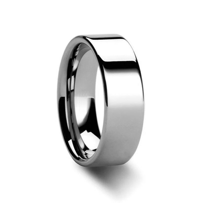 8mm Tungsten Comfort Fit Flat Wedding Band Ring, Polished, 4mm, 6mm 10mm