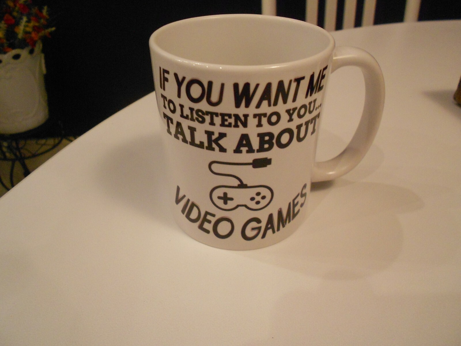 if you want me to listen talk about video games mug  3 3/4" high mugempire vg++