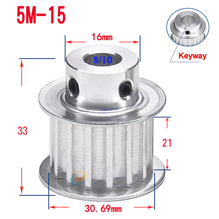 HTD-5M 15T-80T Timing Belt Pulley With Step/Keyway Pitch 5mm Teeth Width 21mm