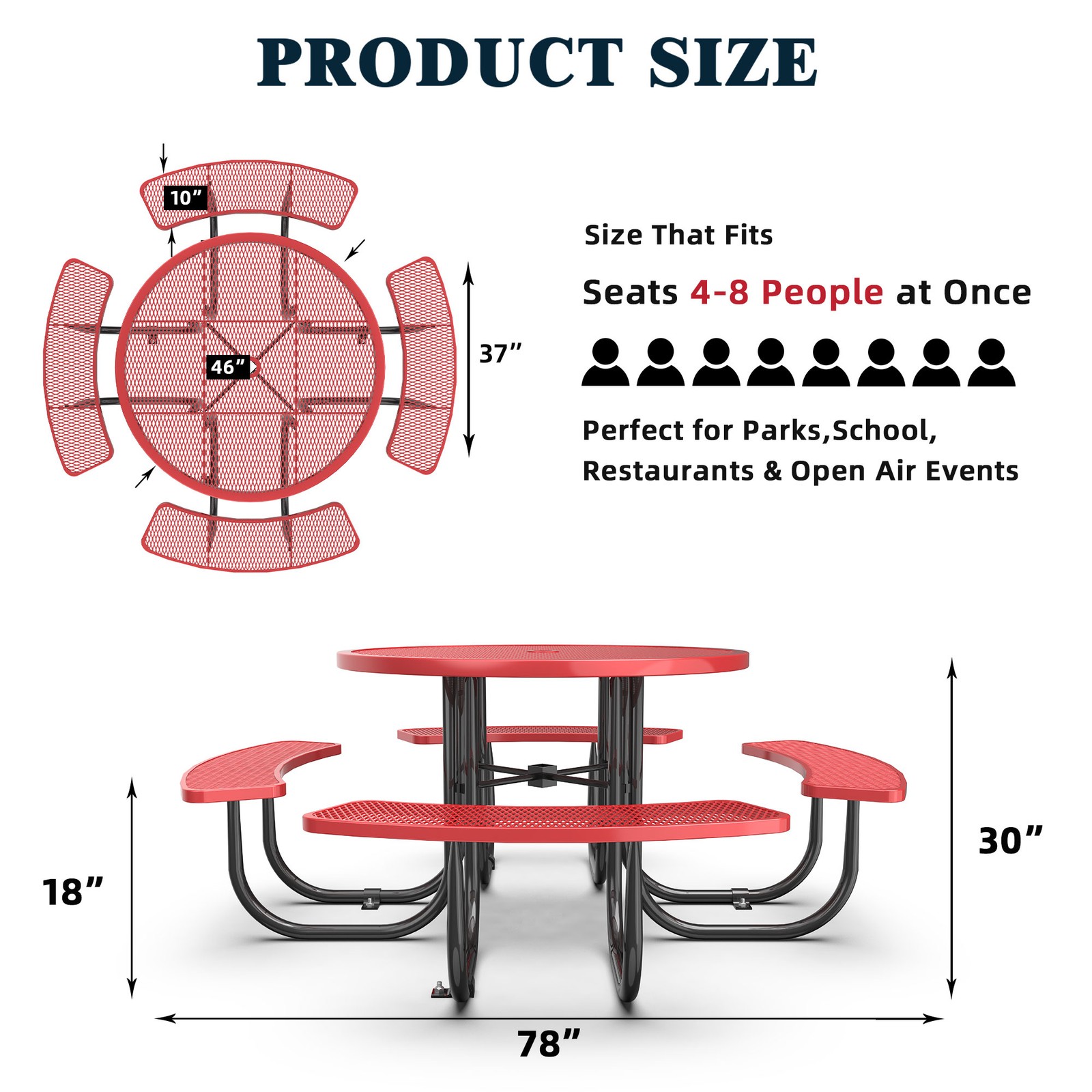 Red Round Patio Table & Chair Set with Umbrella Hole