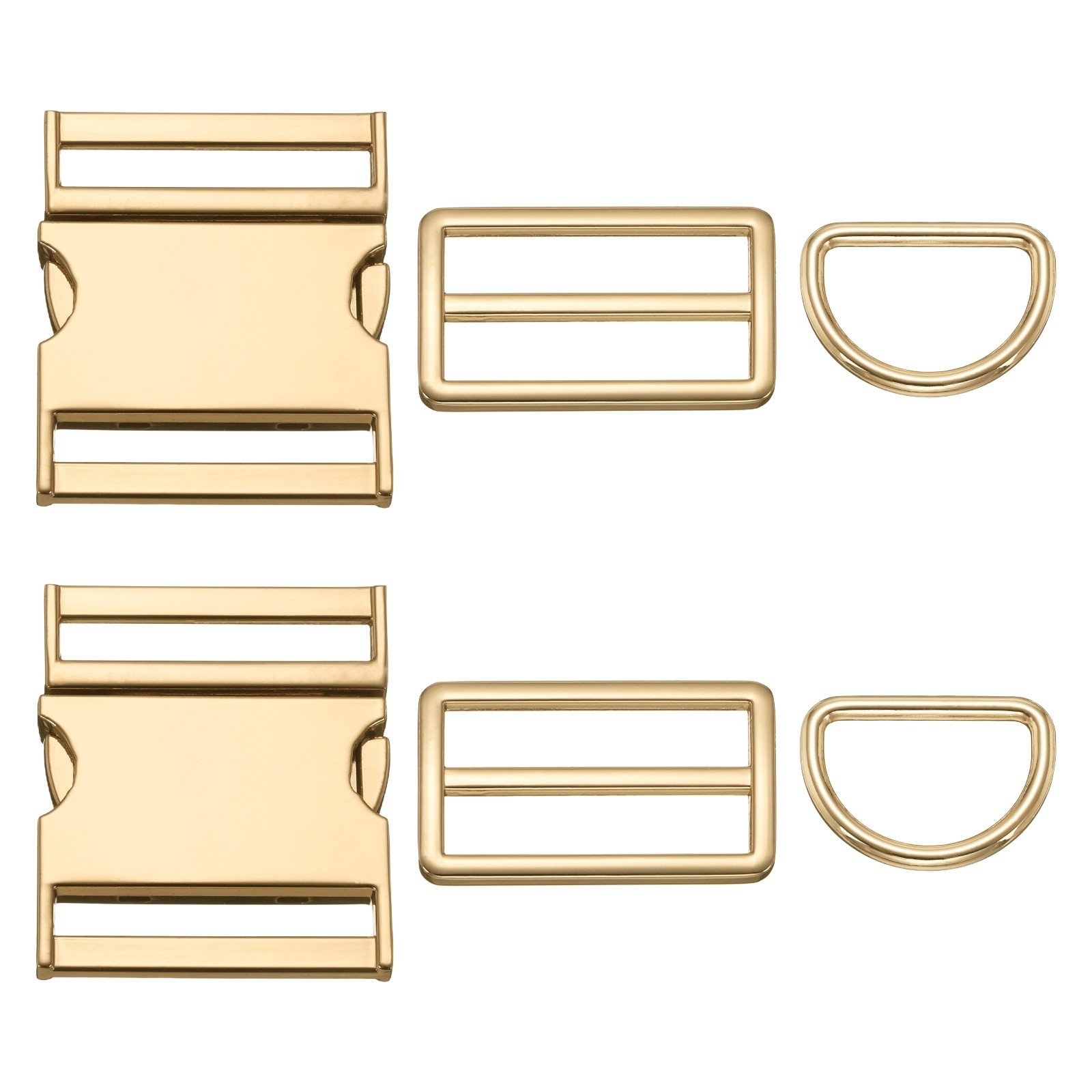 2Set Metal Side Release Buckles 1.5" with Tri-Glide Sliders D Rings Light Gold