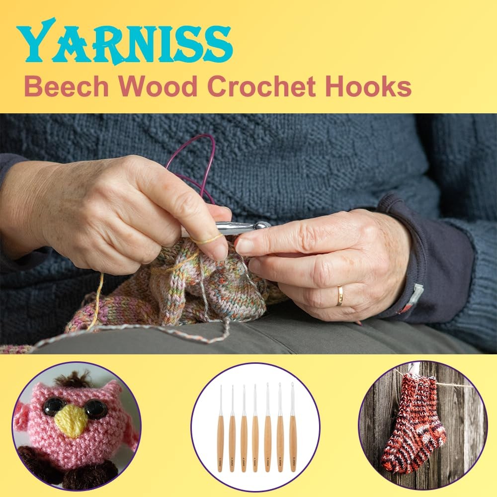 Beech Wood Crochet Hooks Set with CaseErgonomic Handle Crochet Hooks Set 3.0m...