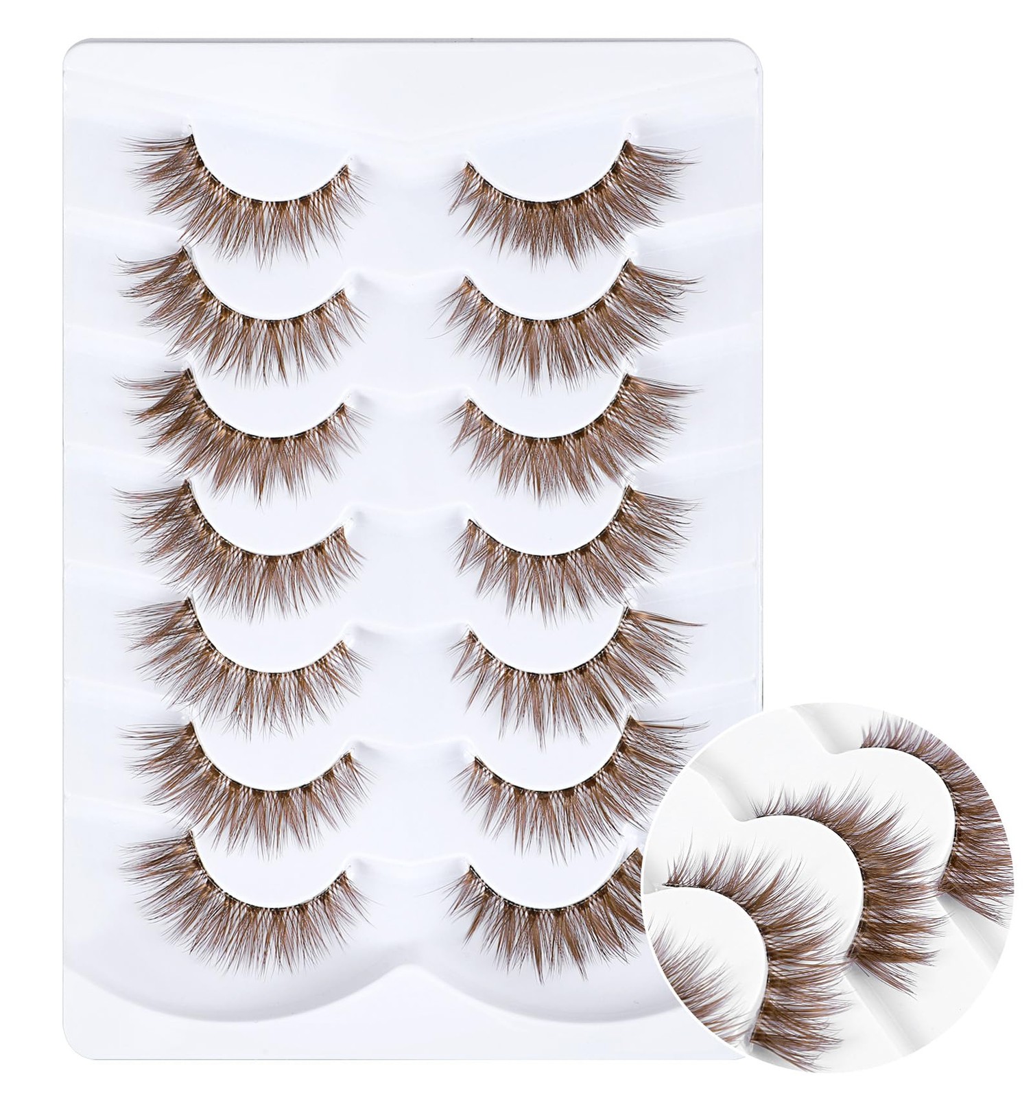 10 Pairs Brown Wispy Lashes, C-Curly brown lash strips 16mm Natural Look Fake...